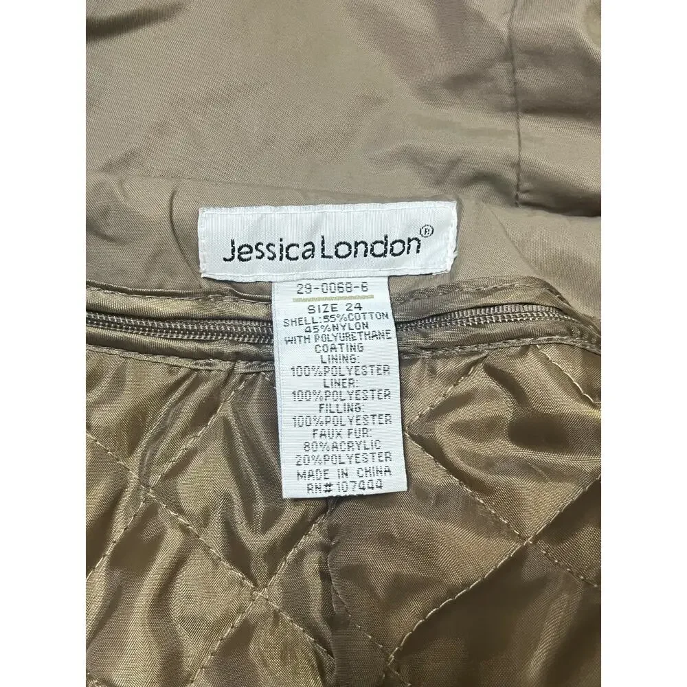 Jessica London‎ Sporty Anorak Parka Jacket Faux Fur Trim Womans Size 24